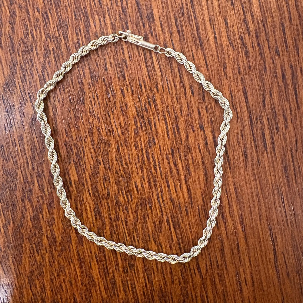 Elegant Gold Rope Chain Bracelet 8” 14 kt vintage heavy 6 gm